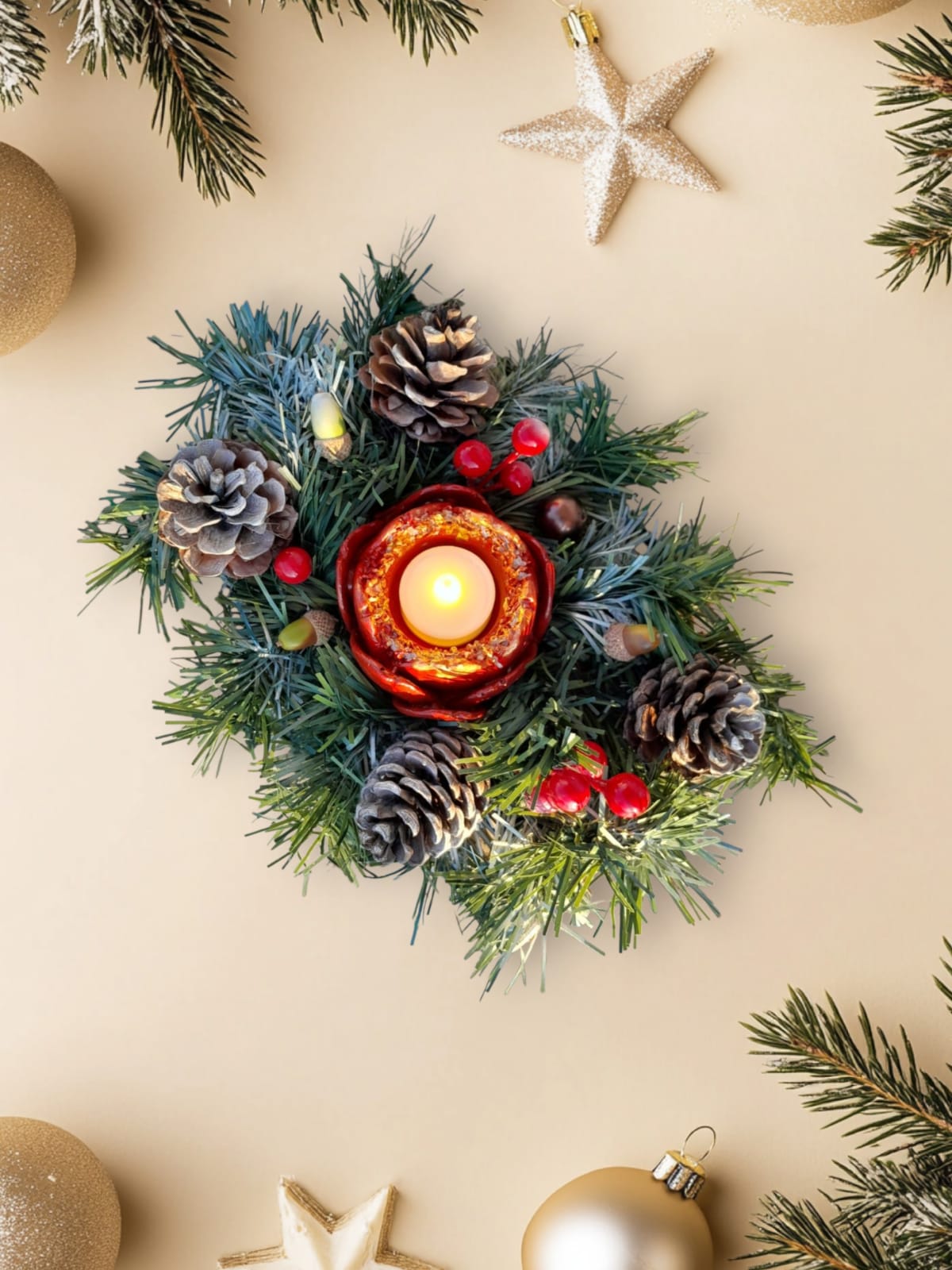 Elovira™ Yılbaşı Mumluk 20*30cm Yapay Çam